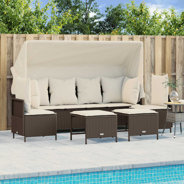 5-delige Loungeset met kussens poly rattan bruin