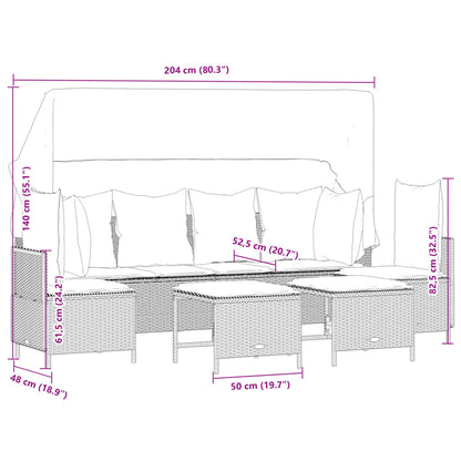 5-delige Loungeset met kussens poly rattan grijs