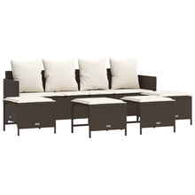 5-delige Loungeset met kussens poly rattan bruin