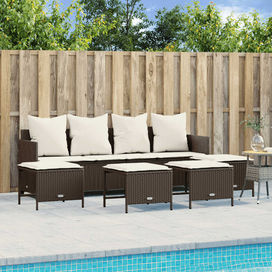5-delige Loungeset met kussens poly rattan bruin