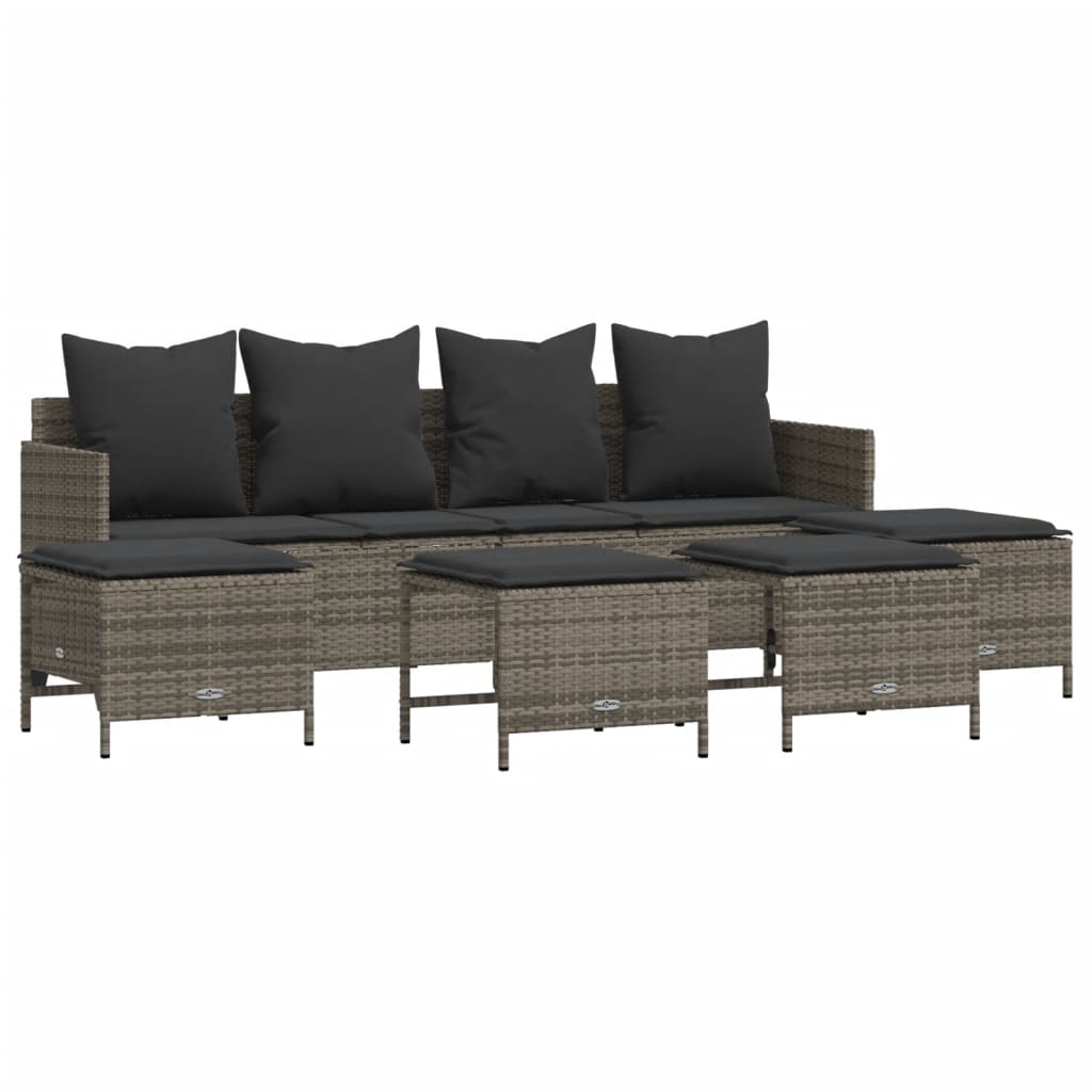 5-delige Loungeset met kussens poly rattan grijs