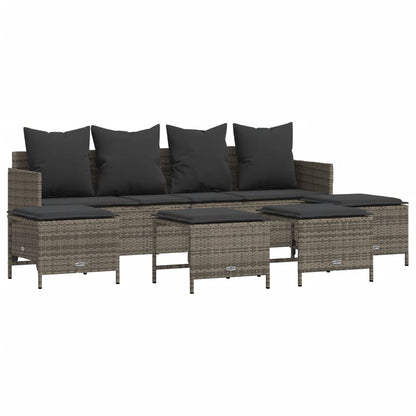 5-delige Loungeset met kussens poly rattan grijs