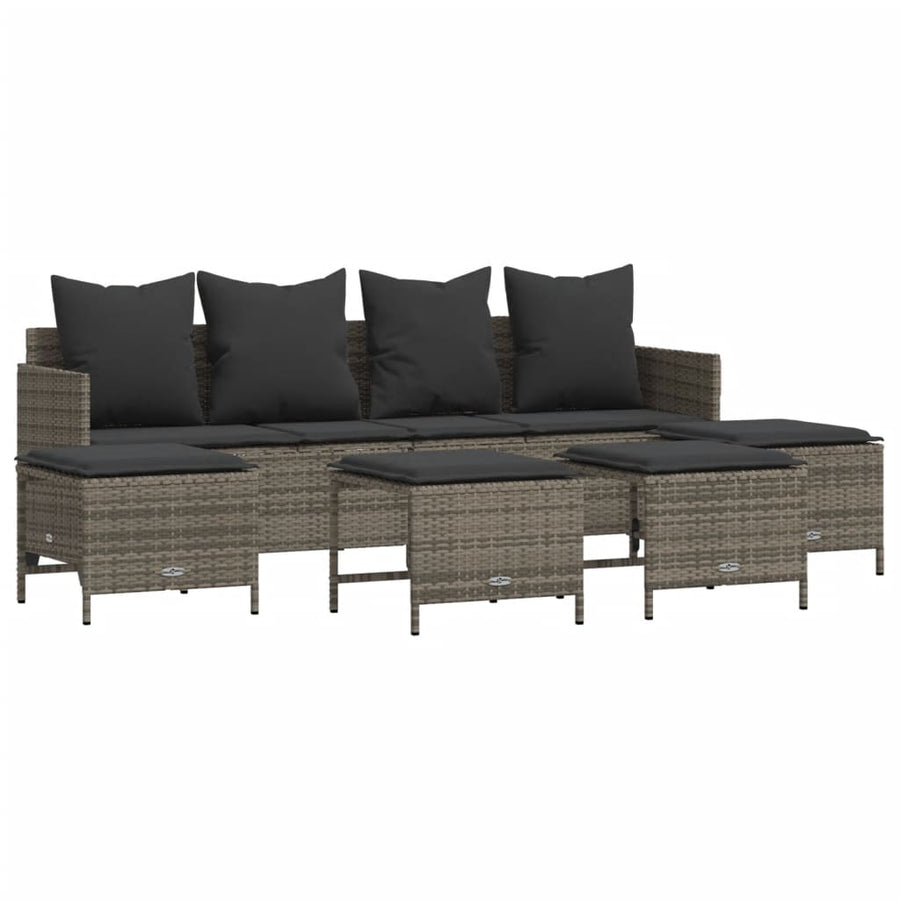 5-delige Loungeset met kussens poly rattan grijs