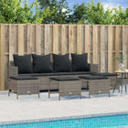 5-delige Loungeset met kussens poly rattan grijs