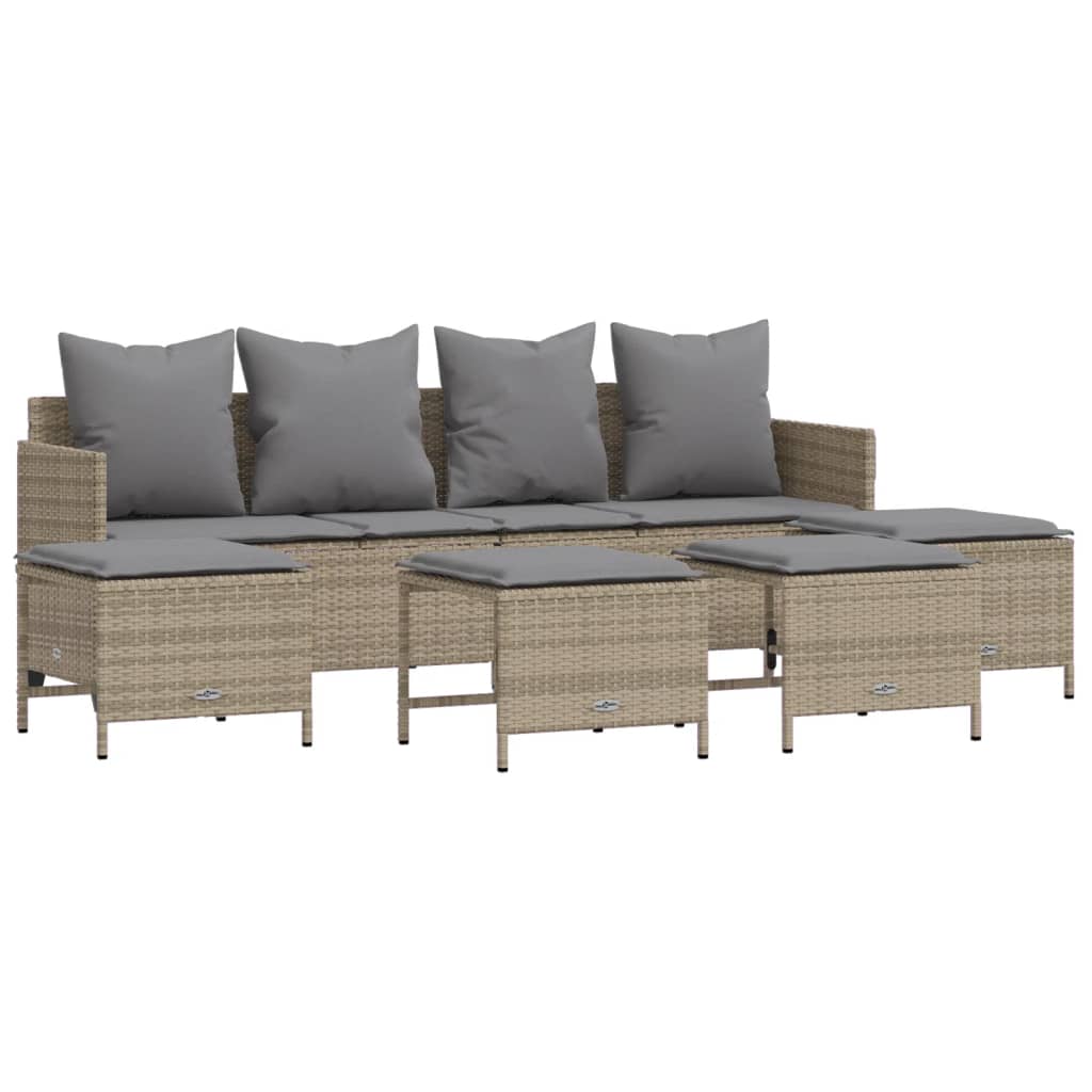 5-delige Loungeset met kussens poly rattan beige