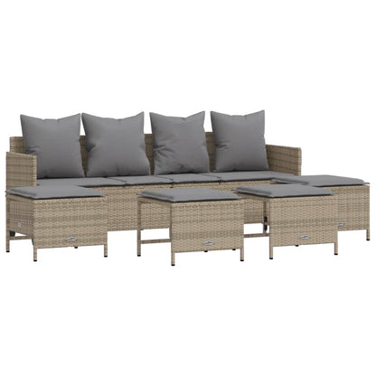 5-delige Loungeset met kussens poly rattan beige
