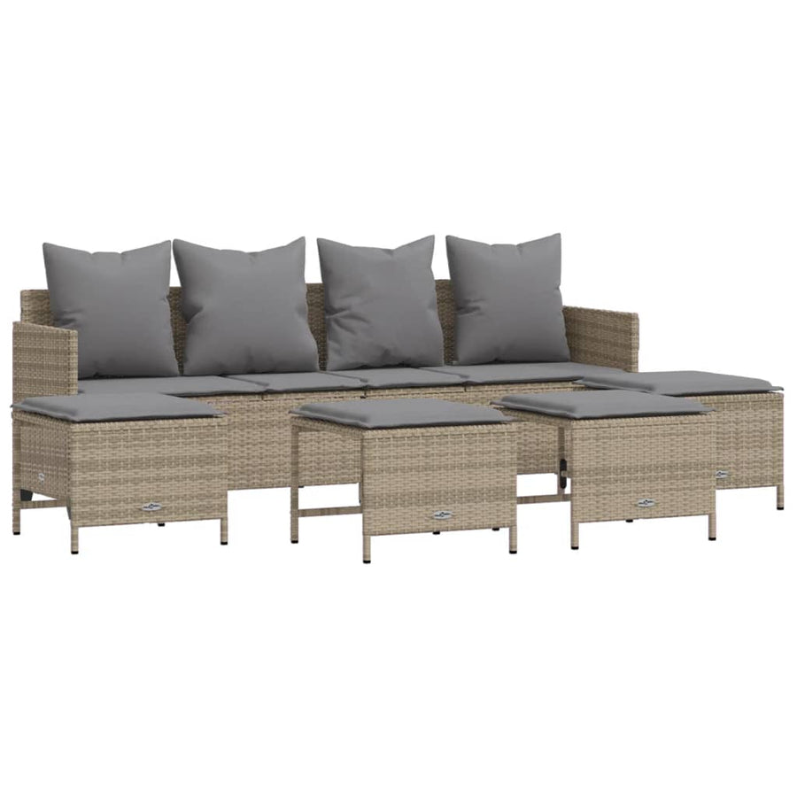 5-delige Loungeset met kussens poly rattan beige