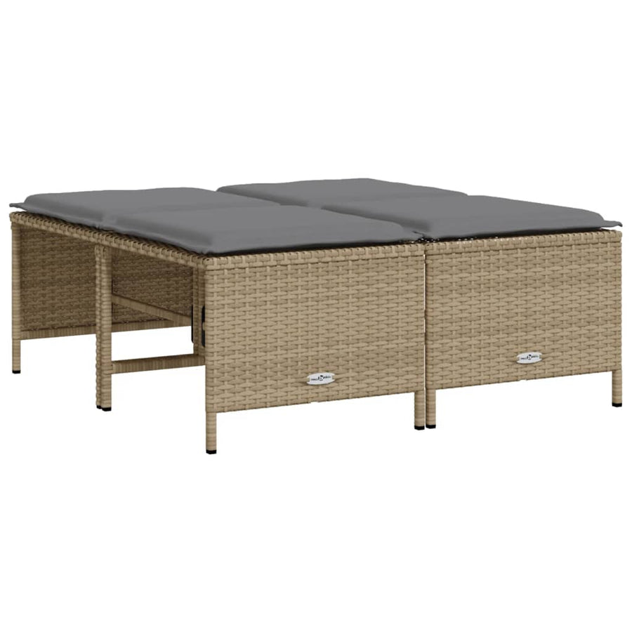 5-delige Loungeset met kussens poly rattan beige