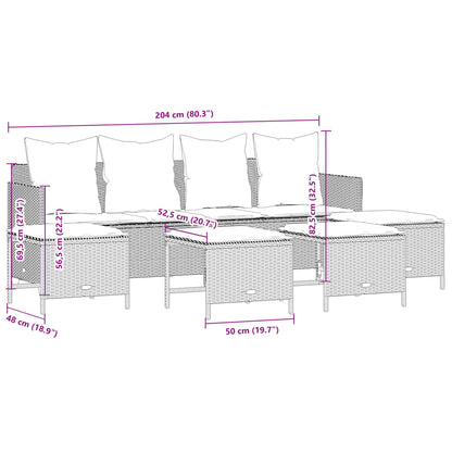 5-delige Loungeset met kussens poly rattan beige