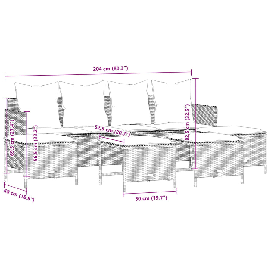 5-delige Loungeset met kussens poly rattan beige