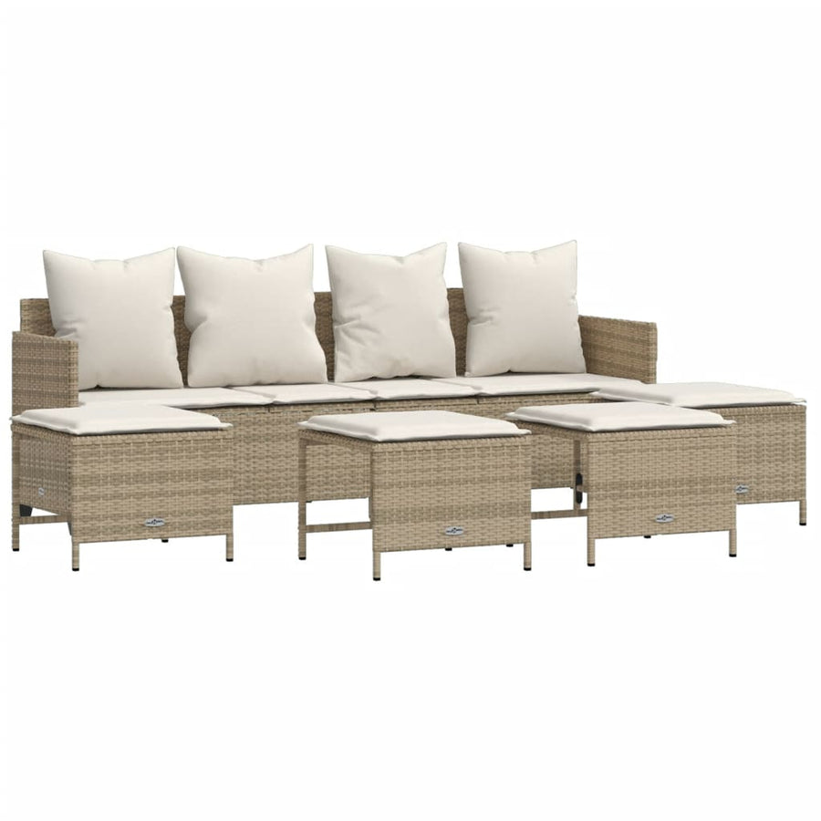 5-delige Loungeset met kussens poly rattan beige