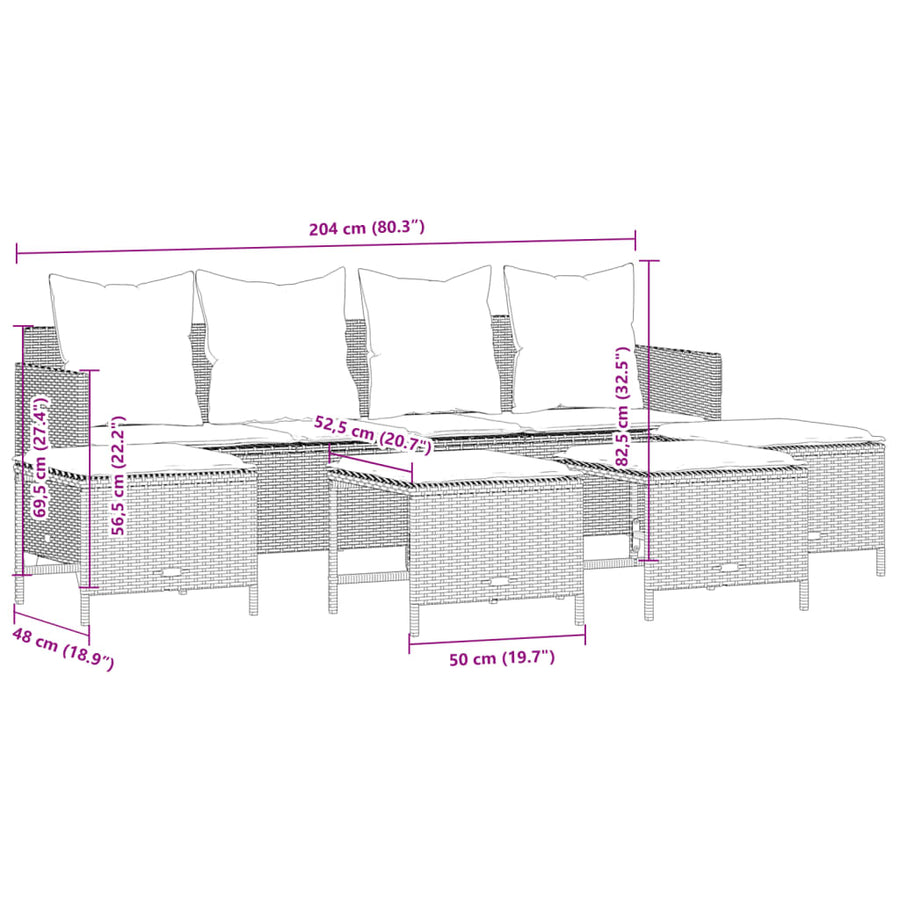 5-delige Loungeset met kussens poly rattan beige