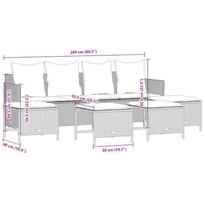5-delige Loungeset met kussens poly rattan lichtgrijs