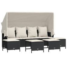 5-delige Loungeset met kussens poly rattan zwart