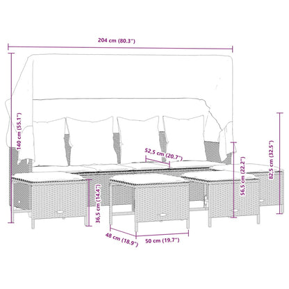 5-delige Loungeset met kussens poly rattan zwart