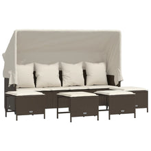 5-delige Loungeset met kussens poly rattan bruin