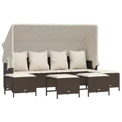 5-delige Loungeset met kussens poly rattan bruin
