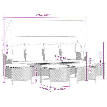 5-delige Loungeset met kussens poly rattan bruin
