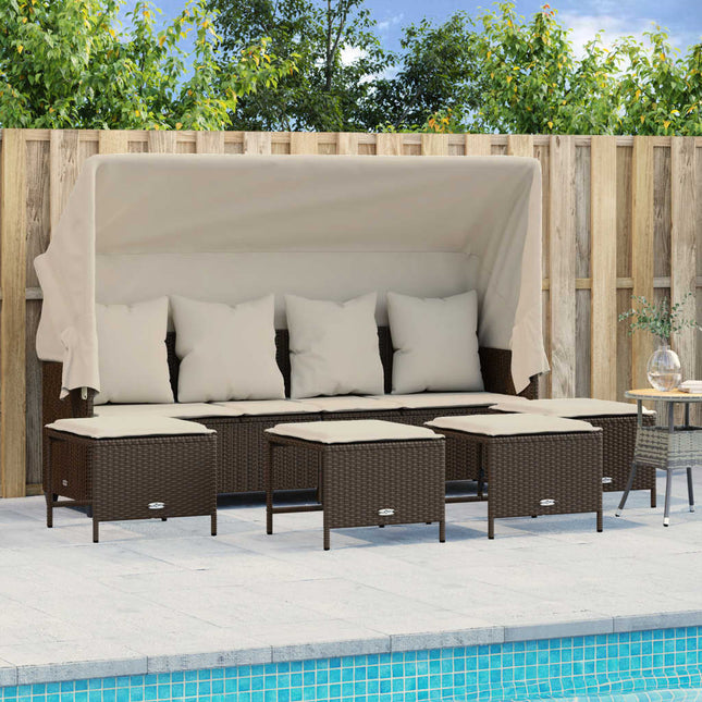 5-delige Loungeset met kussens poly rattan bruin