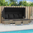 5-delige Loungeset met kussens poly rattan grijs