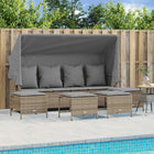 5-delige Loungeset met kussens poly rattan beige