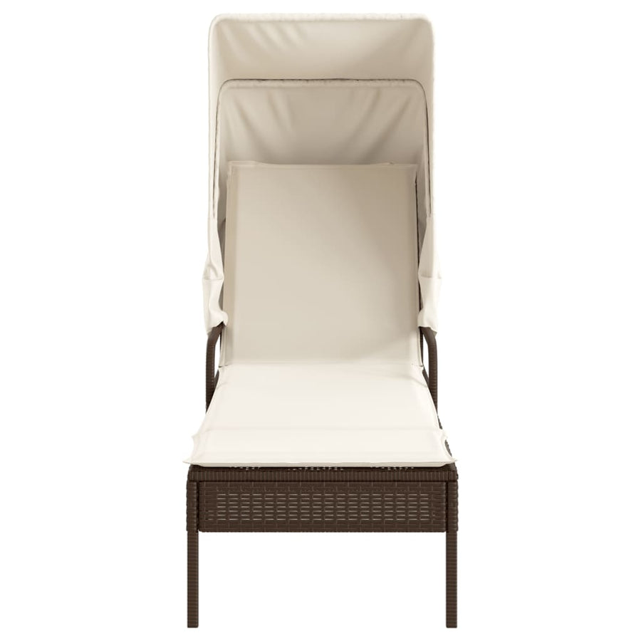 Ligbedden 2 st met luifels en tafel poly rattan bruin