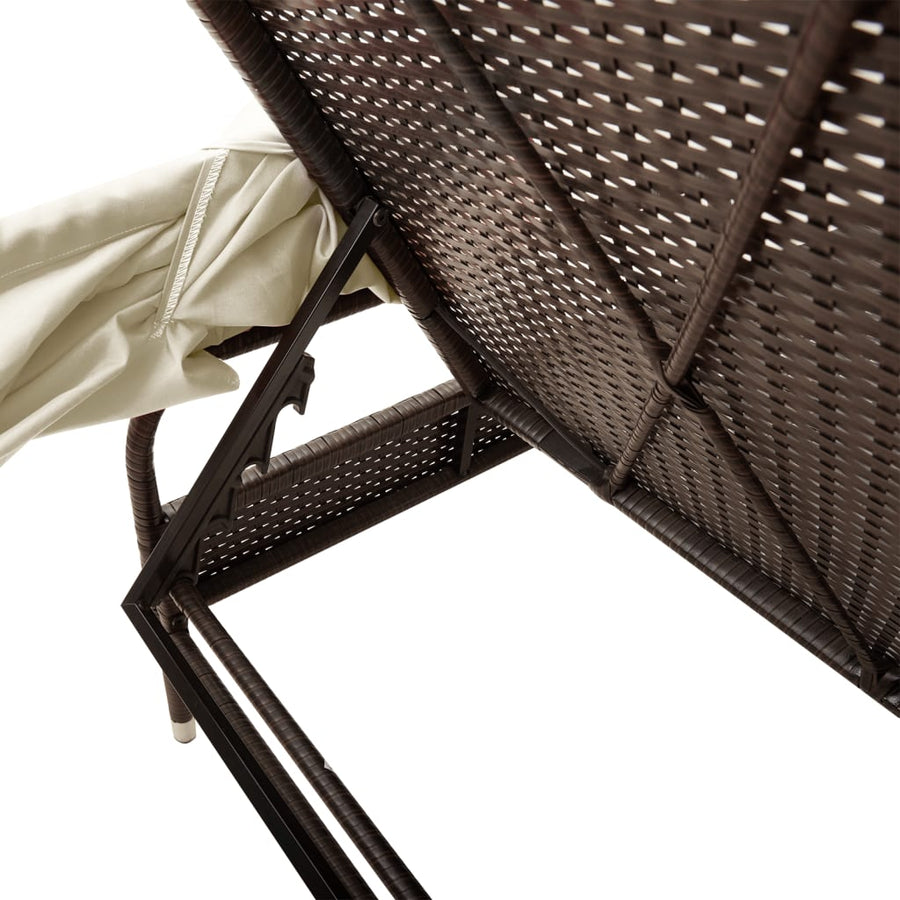 Ligbedden 2 st met luifels en tafel poly rattan bruin