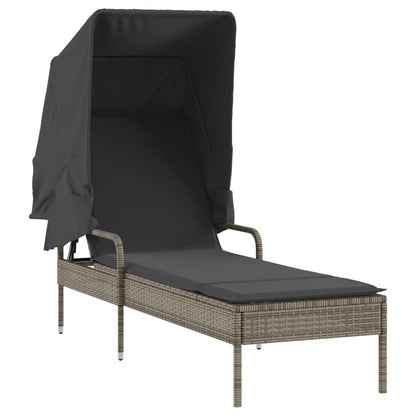 Ligbedden 2 st met luifels en tafel poly rattan grijs