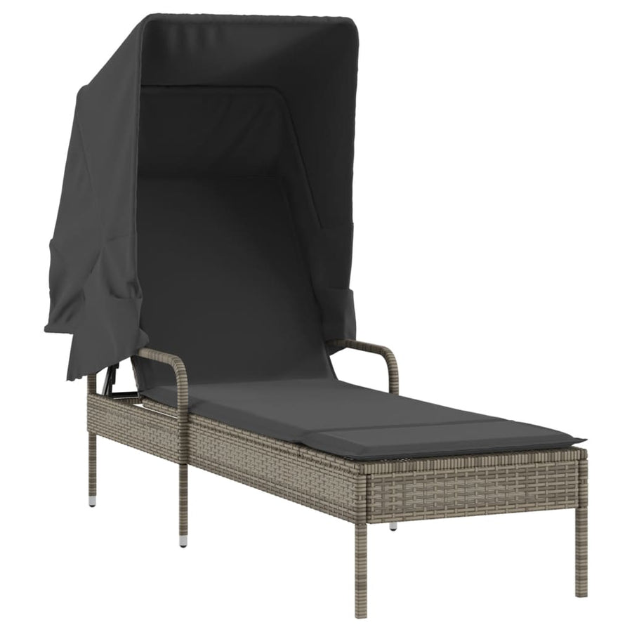 Ligbedden 2 st met luifels en tafel poly rattan grijs