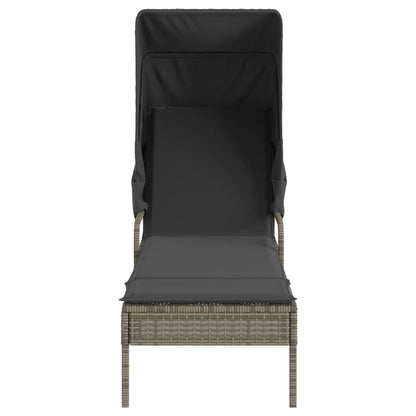 Ligbedden 2 st met luifels en tafel poly rattan grijs