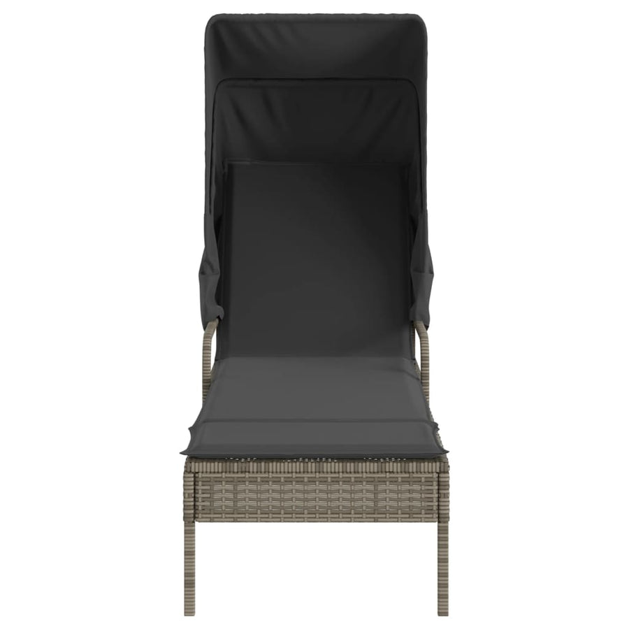 Ligbedden 2 st met luifels en tafel poly rattan grijs