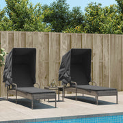 Ligbedden 2 st poly rattan grijs met luifel en tafel