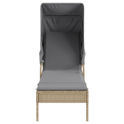 Ligbedden 2 st met luifels en tafel poly rattan beige