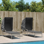 Ligbedden 2 st poly rattan lichtgrijs met luifel en tafel