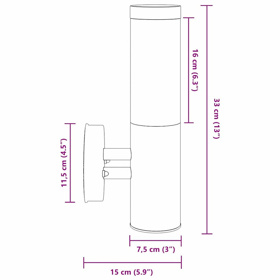Buiten Wandlamp Zilver 15 x 7,5 x 33 cm