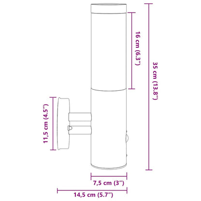 Buiten Wandlamp Zilver 15 x 7,5 x 33 cm