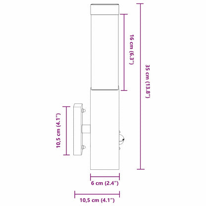 Buiten Wandlamp Zilver 10.5 x 6 x 33 cm