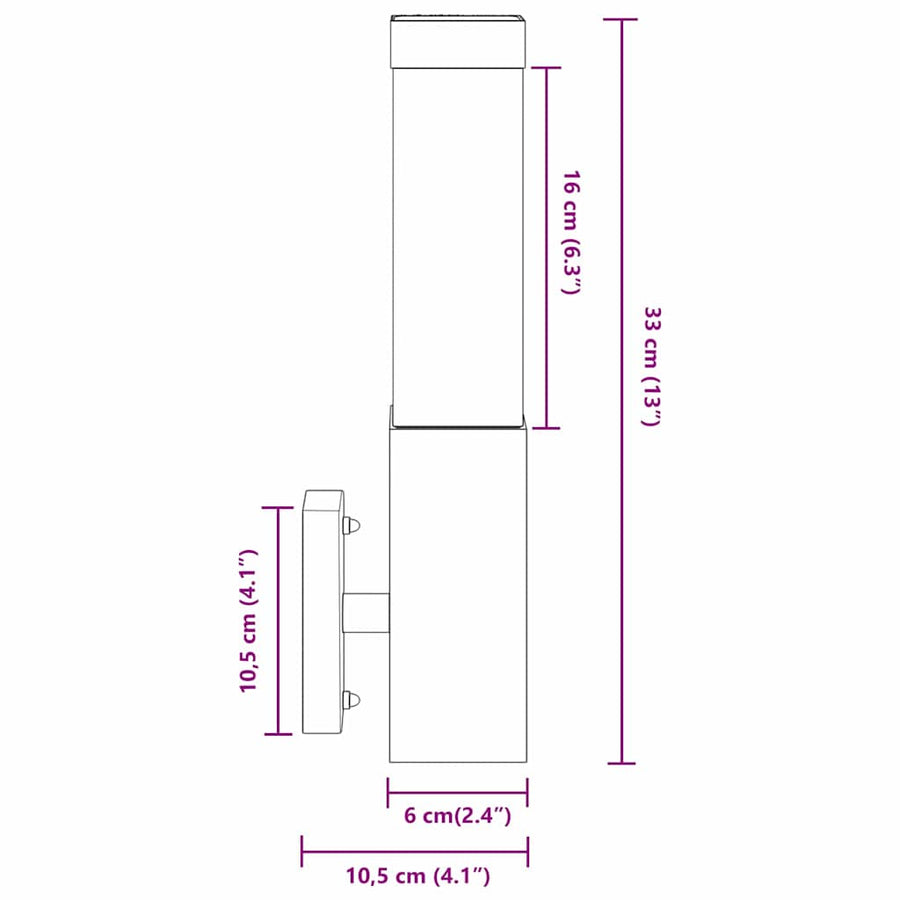 Buiten Wandlamp 2 pcs Zwart 10.5 x 6 x 33 cm