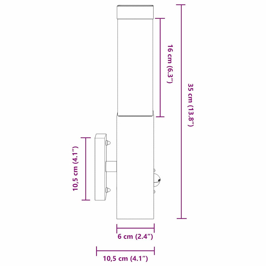 Buiten Wandlamp Zwart 10.5 x 6 x 33 cm