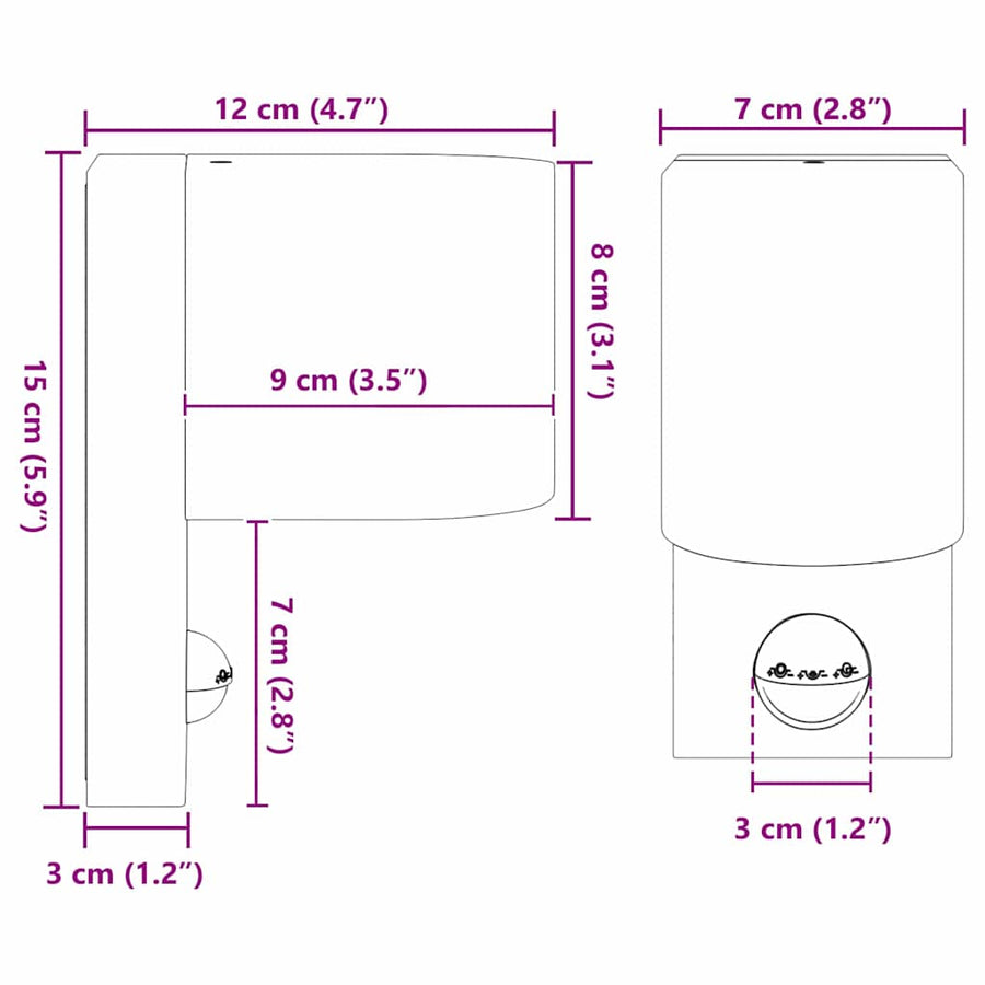 Buiten Wandlamp Zwart 12 x 7 x 15 cm Roestvrij staal