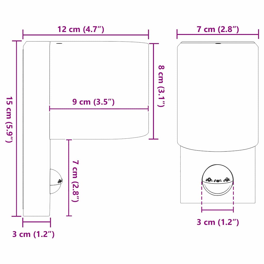 Buiten Wandlamp 2 pcs Zwart 12 x 7 x 15 cm Roestvrij staal