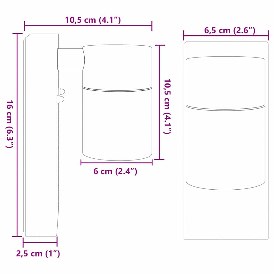 Buiten Wandlamp 2 pcs Zilver 6,5 x 10,5 x 16 cm RVS en Glas