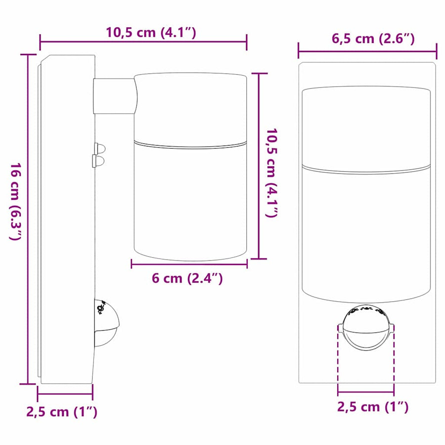 Buiten Wandlamp 2 pcs Zilver 6,5 x 10,5 x 16 cm RVS en Glas