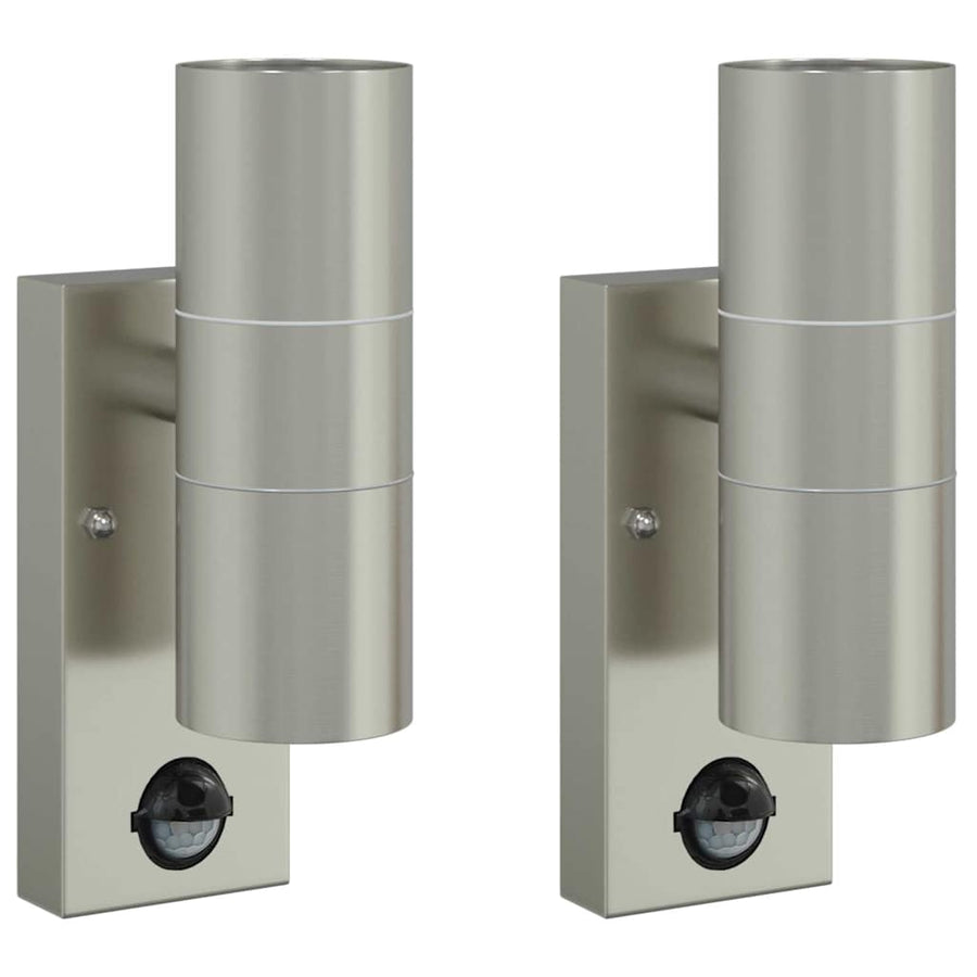 Buiten Wandlamp 2 pcs Zilver 7 x 10 x 22 cm RVS en Glas