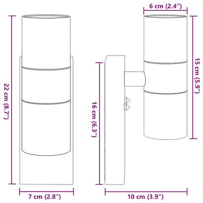 Buiten Wandlamp 2 pcs Zwart 7 x 10 x 22 cm RVS en Glas
