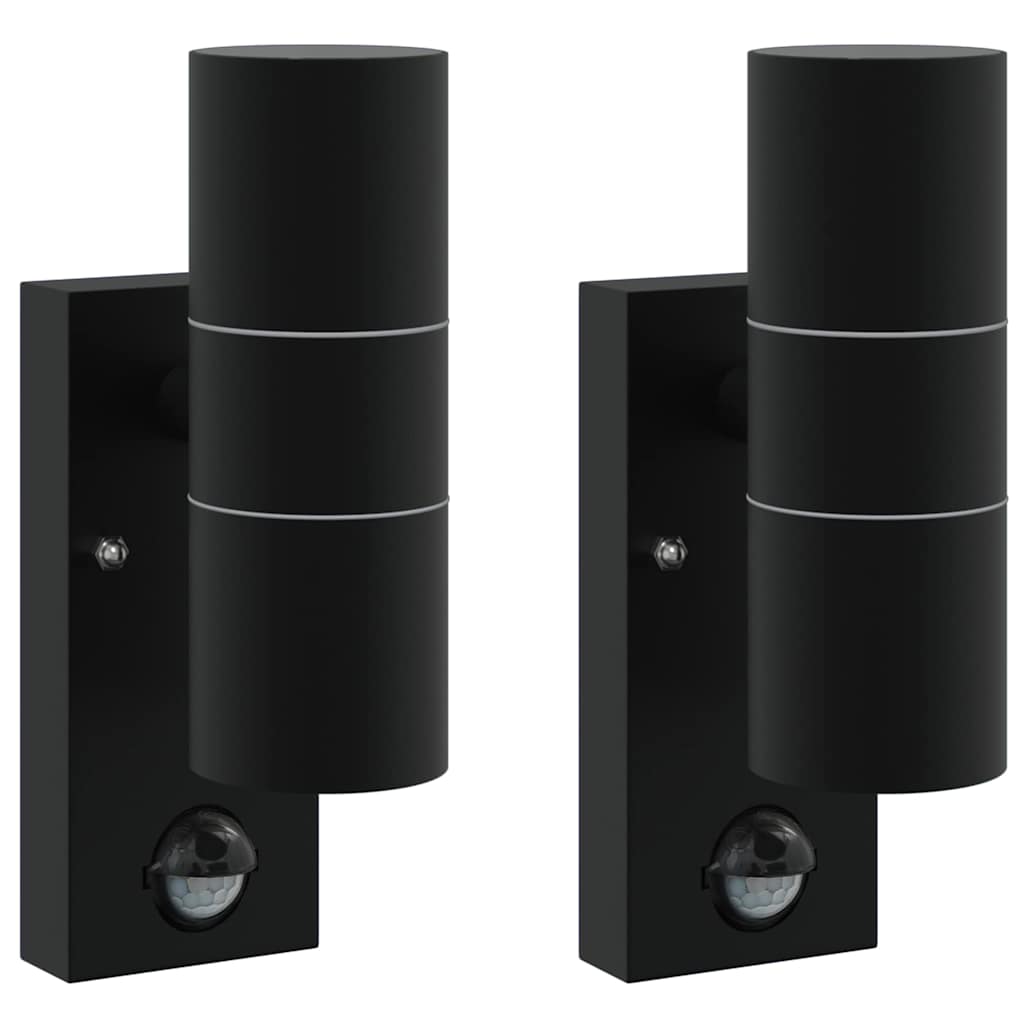 Buiten Wandlamp 2 pcs Zwart 7 x 10 x 22 cm RVS en Glas