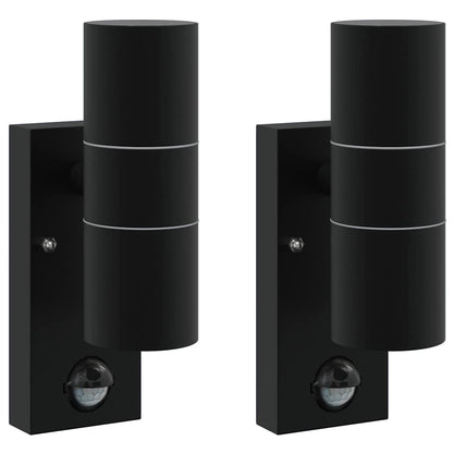 Buiten Wandlamp 2 pcs Zwart 7 x 10 x 22 cm RVS en Glas