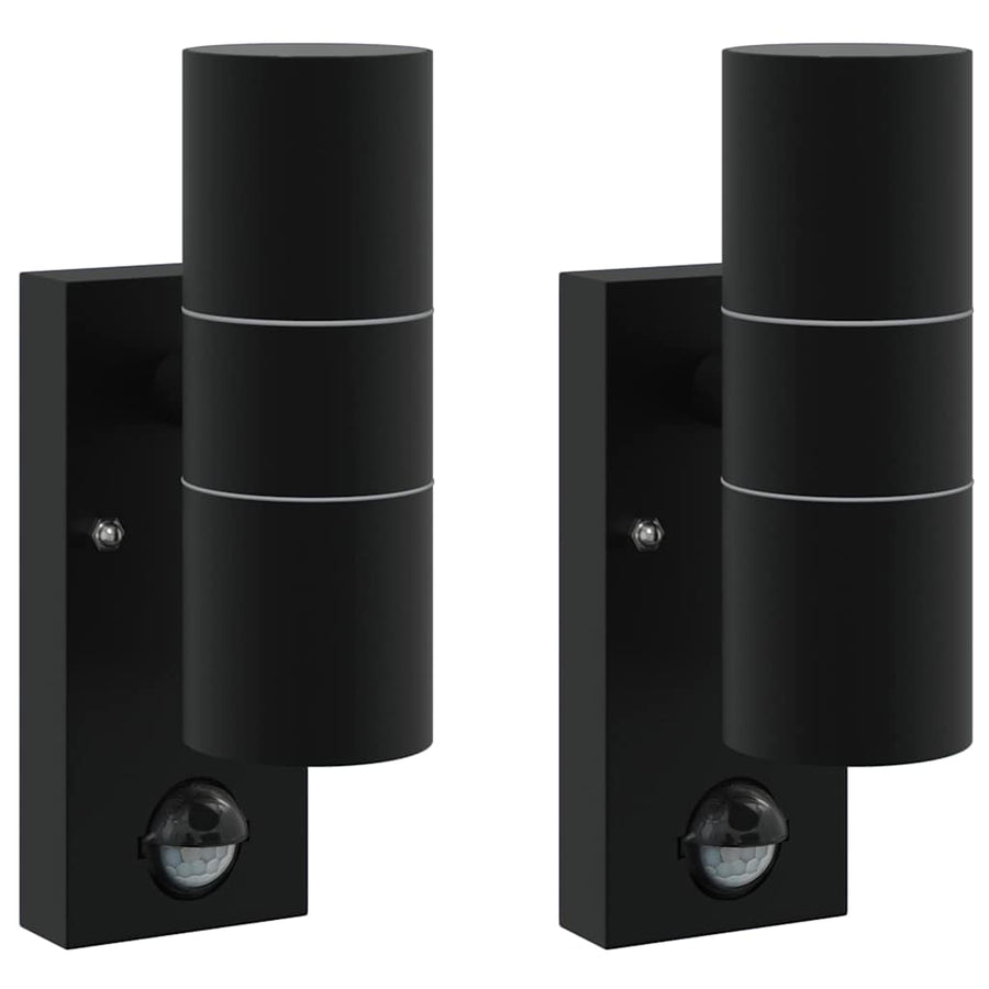 Buiten Wandlamp 2 pcs Zwart 7 x 10 x 22 cm RVS en Glas