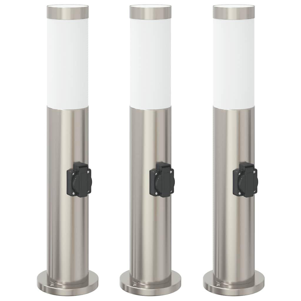 Bolderverlichting met stopcontact 3 stuks 50 cm roestvrij staal IP44