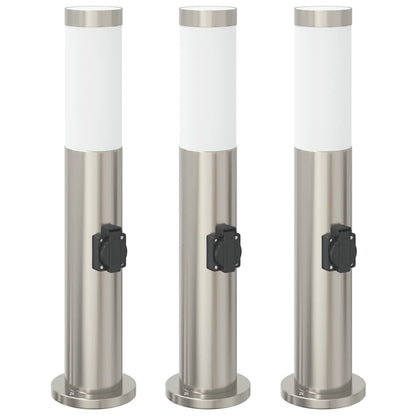 Bolderverlichting met stopcontact 3 stuks 50 cm roestvrij staal IP44